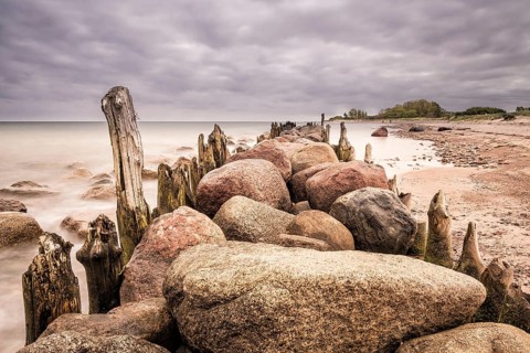 Groynes on the coast of the Baltic Sea near Kühlungsborn