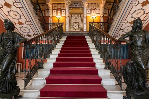 Entrance area of the Achilleion on Corfu, Greece, Europe