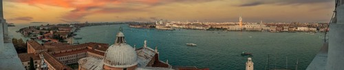 Panoramic View of Giudecca District and Veneto in Venice during cloudy Weather, view from Campanile