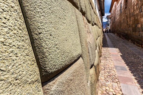 Twelve angles stone, Beautiful narrow street and buildings wall in centre of Cusco or Cuzco city,