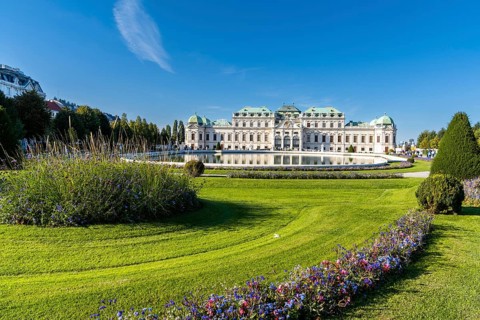 Vienna, Austria, 22 September, 2022: view of the gardens and the Upper Belvedere Palace in downtown