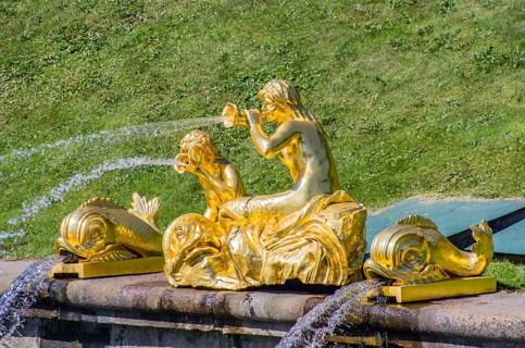 Gold statue in Peterhof, Saint-Petersburg, Russia, Europe