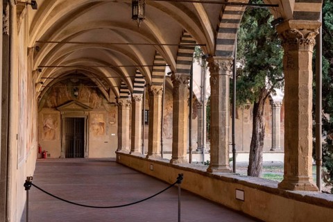 FLORENCE, ITALY, SEPTEMBER 21, 2023, Cloister of the monastery of church Santa Maria Novella in