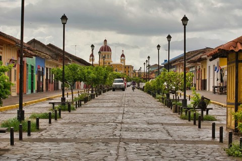 Granada, Nicaragua, October 2014: View on Calle La Calzada in Granada, Nicaragua, Central America