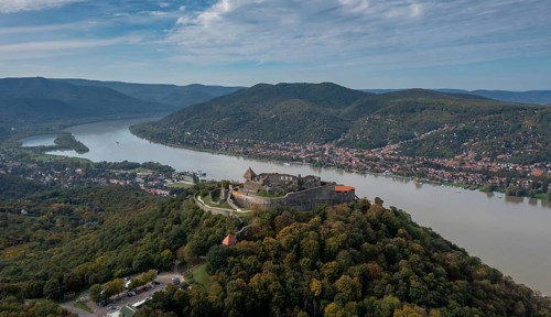 Visegrad, Hungary, 6 October, 2022: landscape view of the Danube Bend in Visegrad with the historic