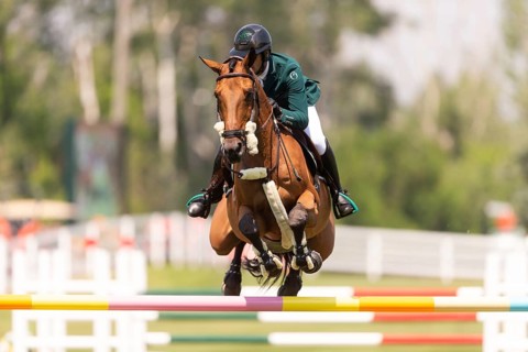 Abdulrahman Alrajhi from Saudi Arabia and riding Heartbeat W, compete in the 1.60m Grand Prix
