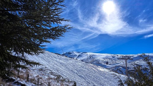 Sierra Nevada snow mountain ski resort in Granada of Spain