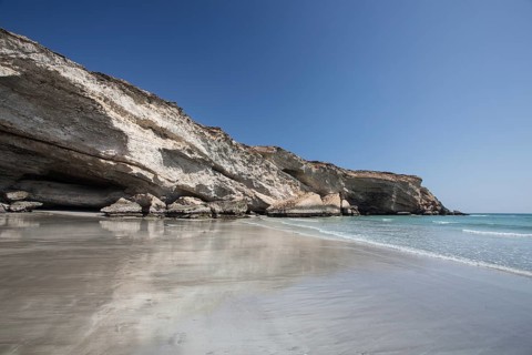 Coast, near Taqah, sea, sandy beach, rocks, Oman, Asia