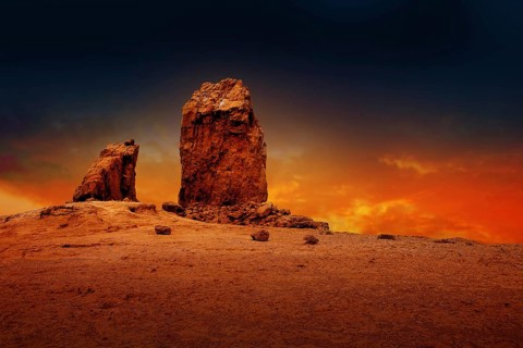 Gran canaria Roque Nublo Tejeda dramatic sunset sky in canary Islands