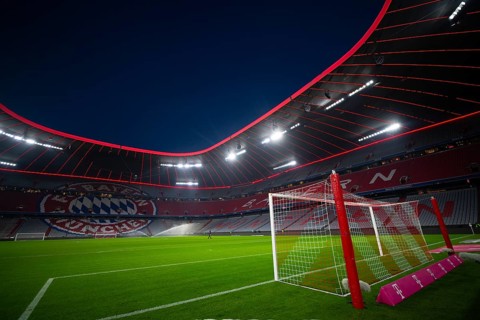 Tor tor, goal net, stadium, empty, interior, illuminated, blue hour, Allianz Arena, Munich,