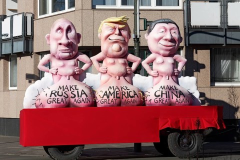 Autocrats Trump, Putin and Xi with big scrotums, Make America, Russia, China Great Again,