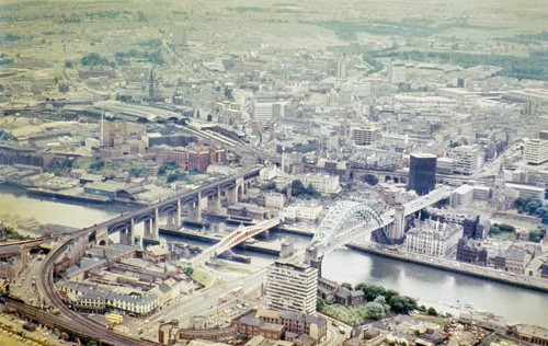 Series of oblique aerial views of sites associated with Hadrian's Wall, c. 1970s three bridges over