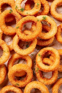 Deep fried onion rings, appetizer, close-up, top view, full frame, no people, favorite dish