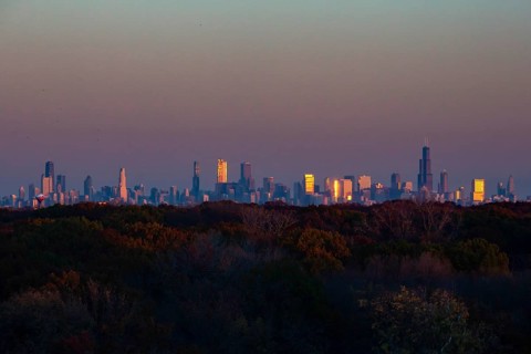 Chicago, Illinois - The Chicago skyline in late afternoon, photographed from Rosemont, Illinois,