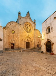 Illuminated Ostuni Cathedral by night, Apulia - Puglia, Italy, Europe