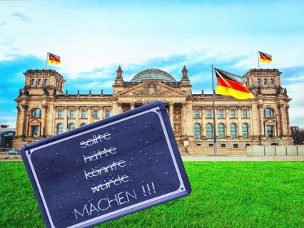 Symbolic image, Bundestag, new government 2025, make sign with request, world crisis, wars,