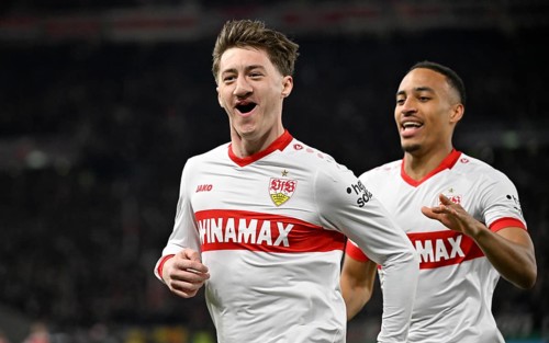 Goal celebration Angelo Stiller VfB Stuttgart (06) Jamie Leweling VfB Stuttgart (18) Semi-final,