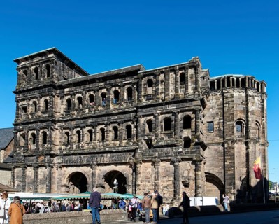 Porta Nigra on Porta Nigra Square. The building is part of the UNESCO World Heritage Roman