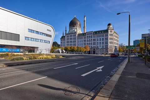 Yenidze tobacco factory, BallsportARENA Dresden, oriental buildings, modern architecture, historic