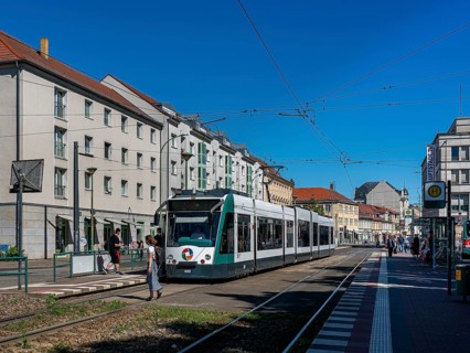 Tram stop at Platz der Deutschen Einheit, Potsdam, Brandenburg, Germany, Europe