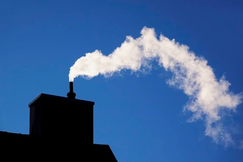 Exhaust fumes from a residential heating system, winter, Germany, Europe