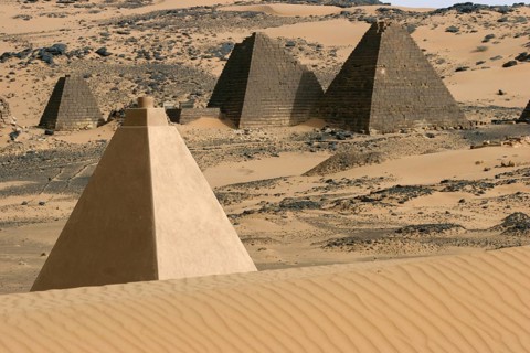Pyramids of Meroe, Begarawiyah in the Nubian desert of Sudan, North Africa