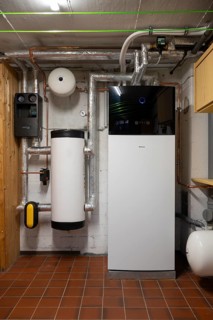 Newly installed air source heat pump in a basement, heating, Kamen, North Rhine-Westphalia,