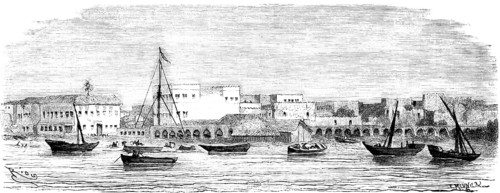 City view of Zanzibar from the seaside, Unguja Island or Zanzibar in the Indian Ocean, sailing
