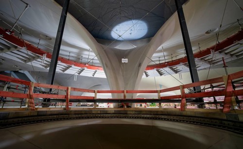 Chalice supports in the cathedral, platform 3, construction site, construction material, Stuttgart
