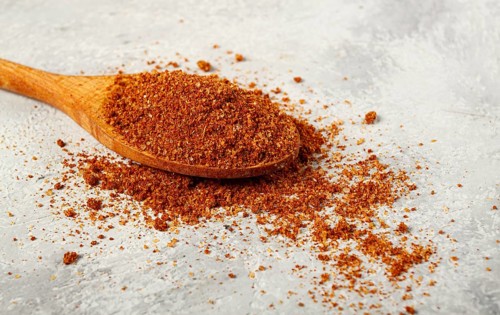 Svan salt, wooden spoon, spices of Georgia, Georgian traditional cuisine