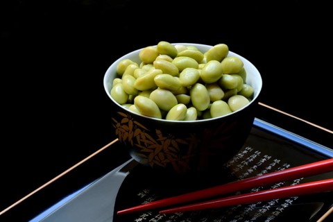 Edamame, unripe soya beans in shell, Glycine max