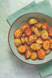 Baked new potatoes, with butter and dill, homemade, no people