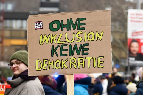 Heidelberg, Germany - February 12th 2025: Sign with text saying 'without inclusion there is no