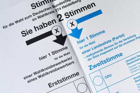 Germany - February 2025: Close up of ballot paper for German federal parliament election called