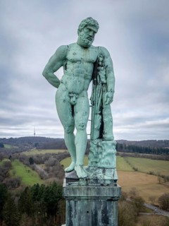 Copper statue of Hercules in Bergpark Wilhelmshöhe, Bad Wilhelmshöhe, Kassel, Hesse, Germany,