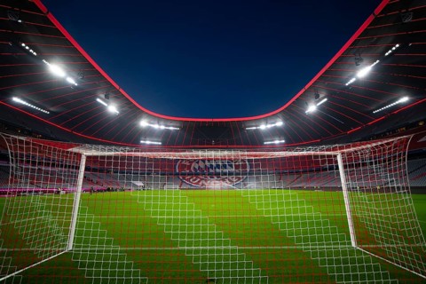 Tor tor, goal net, stadium, empty, interior, illuminated, blue hour, Allianz Arena, Munich,