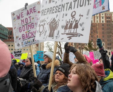 Lansing, Michigan USA - 5 February 2025 - People rally at the Michigan state capitol to oppose