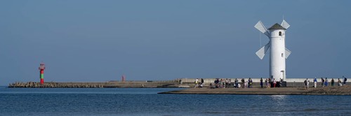 Mill beacon on the pier, Swinemünde, Usedom Island, Baltic Sea, Poland, Europe