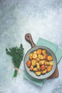 Baked new potatoes, with butter and dill, homemade, no people