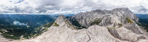 Aerial view, Waxenstein, Eibsee lake and Wetterstein Mountains, Garmisch-Patenkirchen, Bavaria,