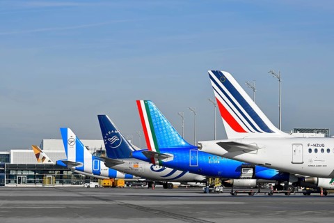 Aircraft Line Up at Terminal 1, Aircraft Line Up, Air France, ITA Airways, Sky, Sky Team, Condor,