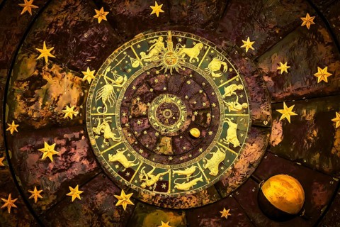Astrological zodiac background. Vintage illustration art, grunge design. Concept of destiny,