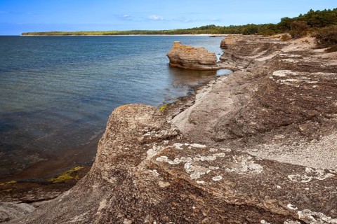 Rauken von Byrum, freestanding sandstone pillars washed out by the sea, Byrum, Oeland, Kalmar