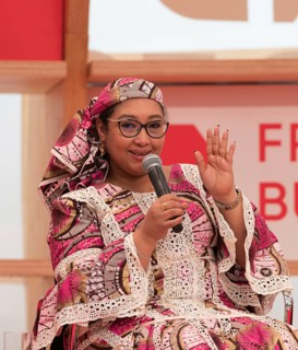 FRANKFURT AM MAIN, Germany, October 20 2023: Djaïli Amadou Amal (*1975, author) on stage at the