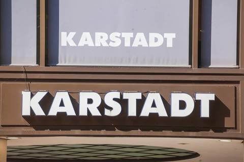 Logo Karstadt Galeria Kaufhof on a department store, Hamburg, Germany, Europe