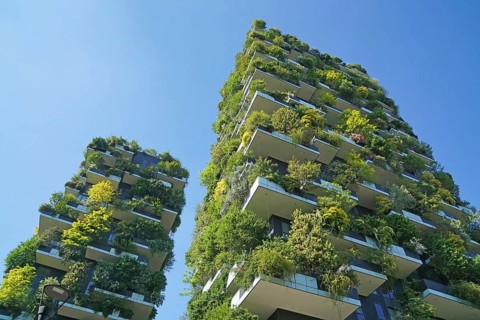 Bosco Verticale, twin tower, green tower block with trees and shrubs, Porta Nuova, Milan, Lombardy,
