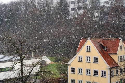 Snow showers, Kempten, Allgäu, Bavaria, Germany, Europe