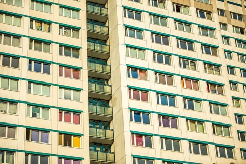 Apartment block, also known as a prefabricated building, in the former eastern part of Berlin
