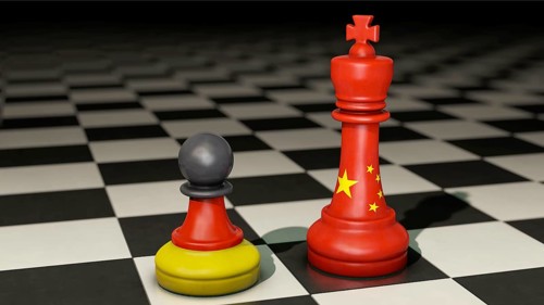 Symbolic image on the topic of power, influence and balance of power between Germany and China