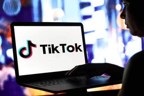 April 25, 2024, Brazil. In this photo illustration, the TikTok logo is seen displayed on a laptop
